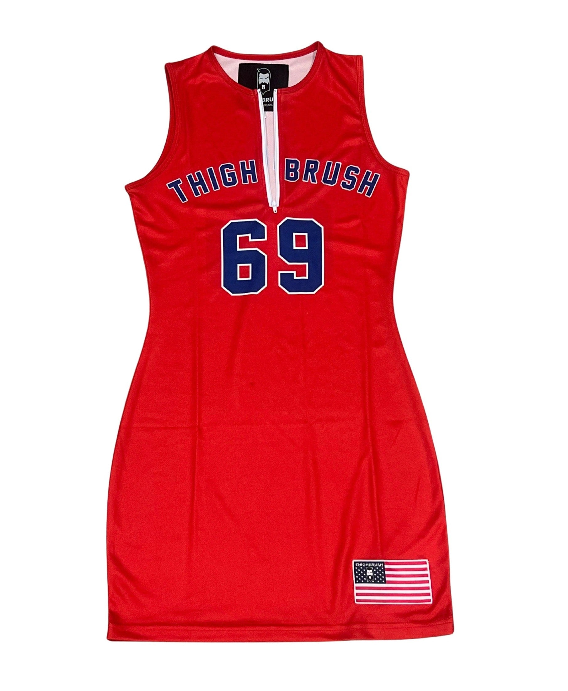 THIGHBRUSH ATHLETICS - THIGHBRUSH 69 - WOMEN'S BASKETBALL Jersey Dress - RED Jersey Dress / RED / Small THIGHBRUSH ATHLETICS - THIGHBRUSH 69 - WOMEN'S BASKETBALL Jersey Dress - RED Jersey Dress / RED / Small