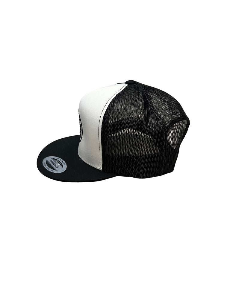THIGHBRUSH® BEARD RIDING COMPANY - Trucker Snapback Hat - White and Black - Flat Bill