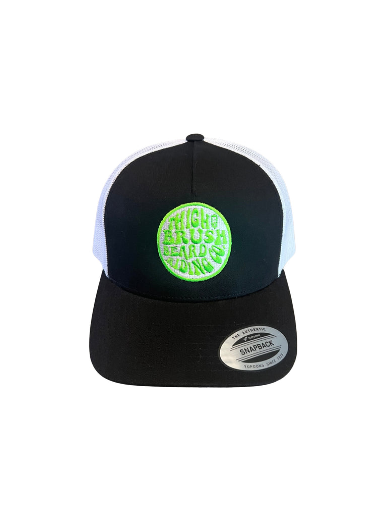 THIGHBRUSH® BEARD RIDING COMPANY - Trucker Snapback Hat - Black and White - Neon Green - 
