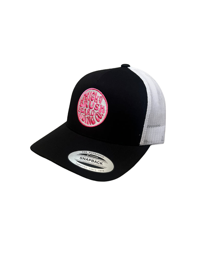 THIGHBRUSH® BEARD RIDING COMPANY - Trucker Snapback Hat - Black and White - Neon Pink - 