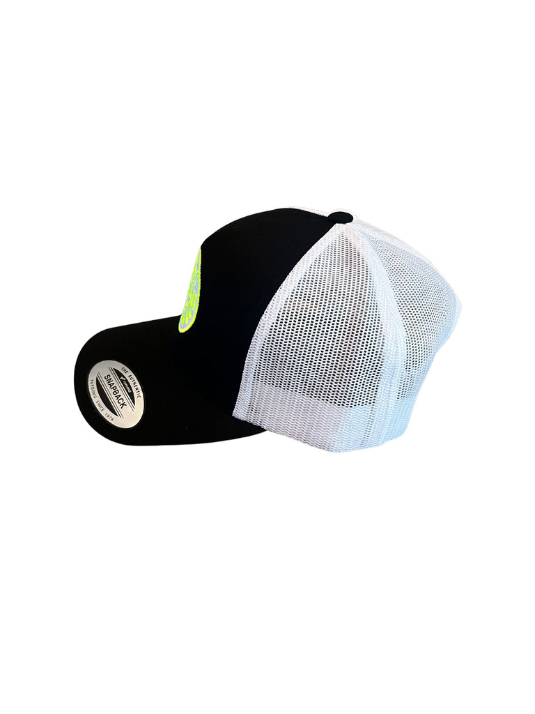 THIGHBRUSH® BEARD RIDING COMPANY - Trucker Snapback Hat - Black and White - Neon Yellow - 