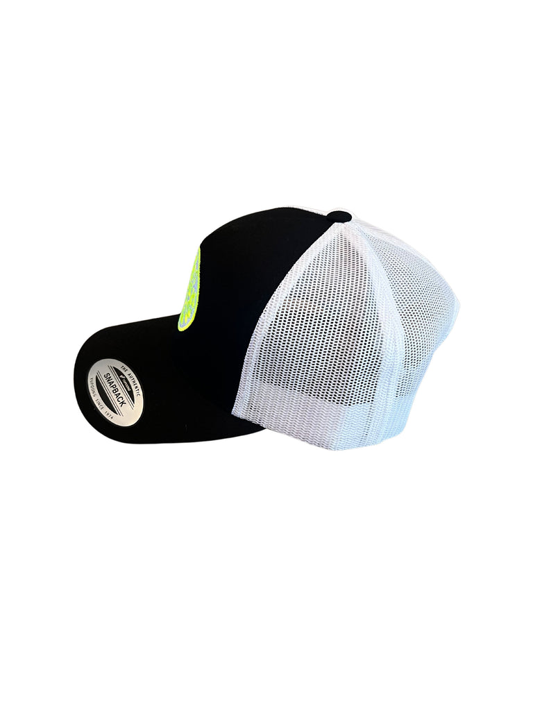 THIGHBRUSH® BEARD RIDING COMPANY - Trucker Snapback Hat - Black and White - Neon Yellow 