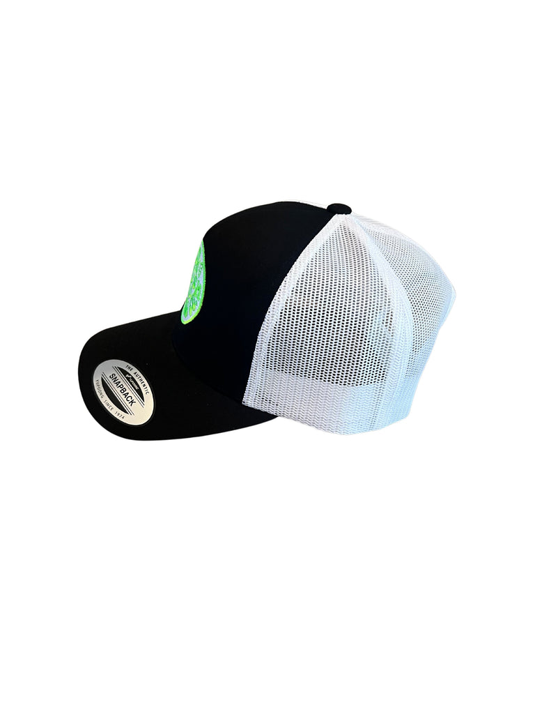 THIGHBRUSH® BEARD RIDING COMPANY - Trucker Snapback Hat - Black and White - Neon Green
