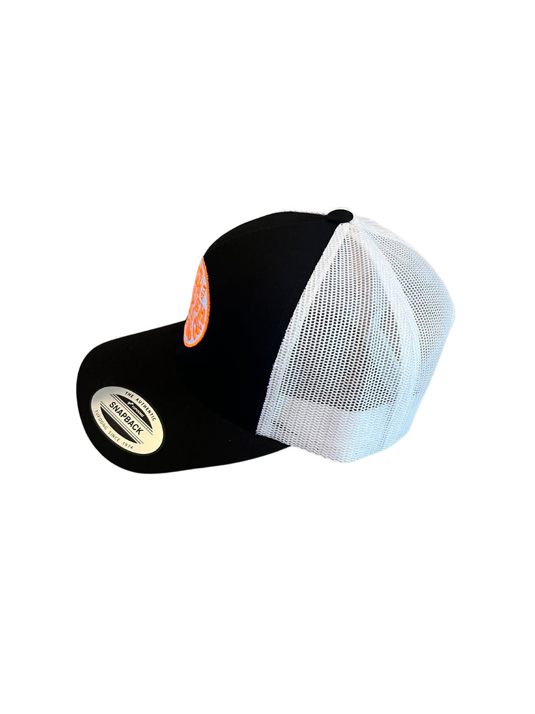 THIGHBRUSH® BEARD RIDING COMPANY - Trucker Snapback Hat - Black and White - Neon Orange - 