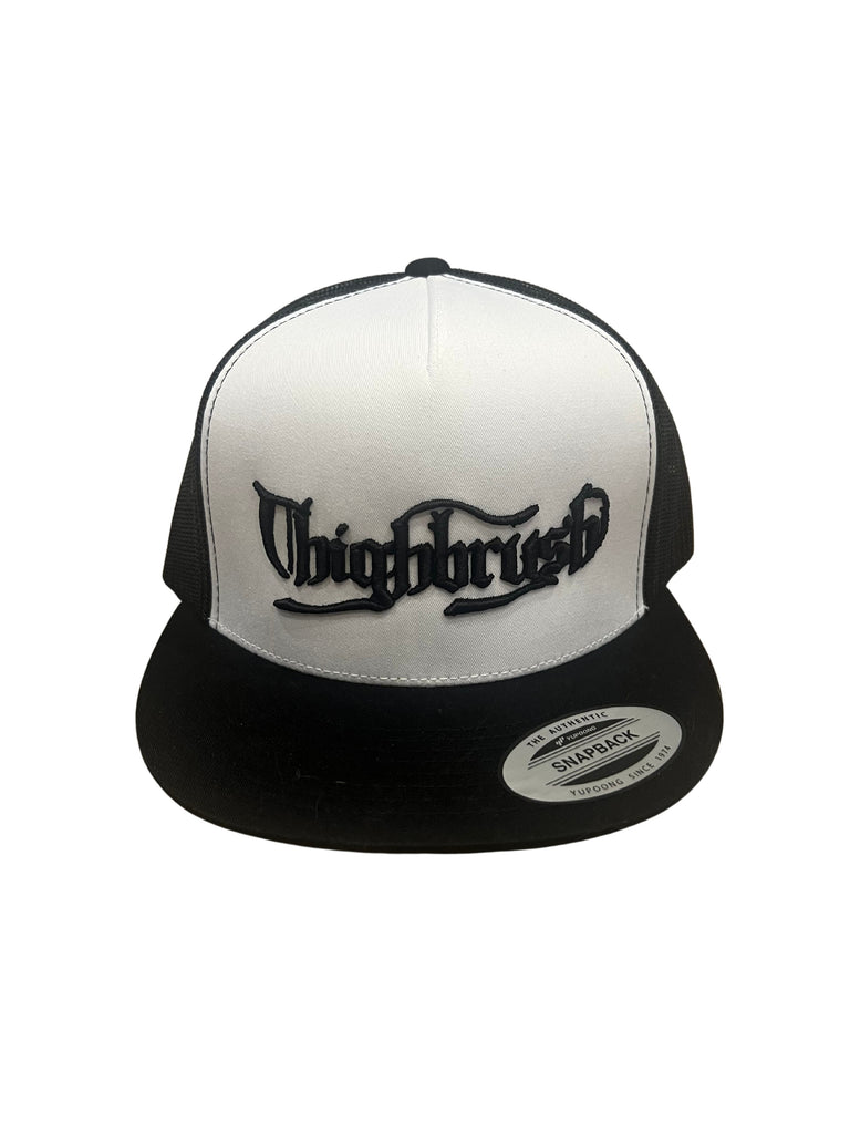 THIGHBRUSH® “OUTLAW" - Flat Bill Trucker Snapback Hat - White and Black - 