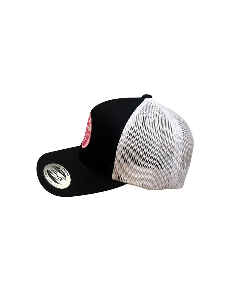 THIGHBRUSH® BEARD RIDING COMPANY - Trucker Snapback Hat - Black and White - Neon Pink - 