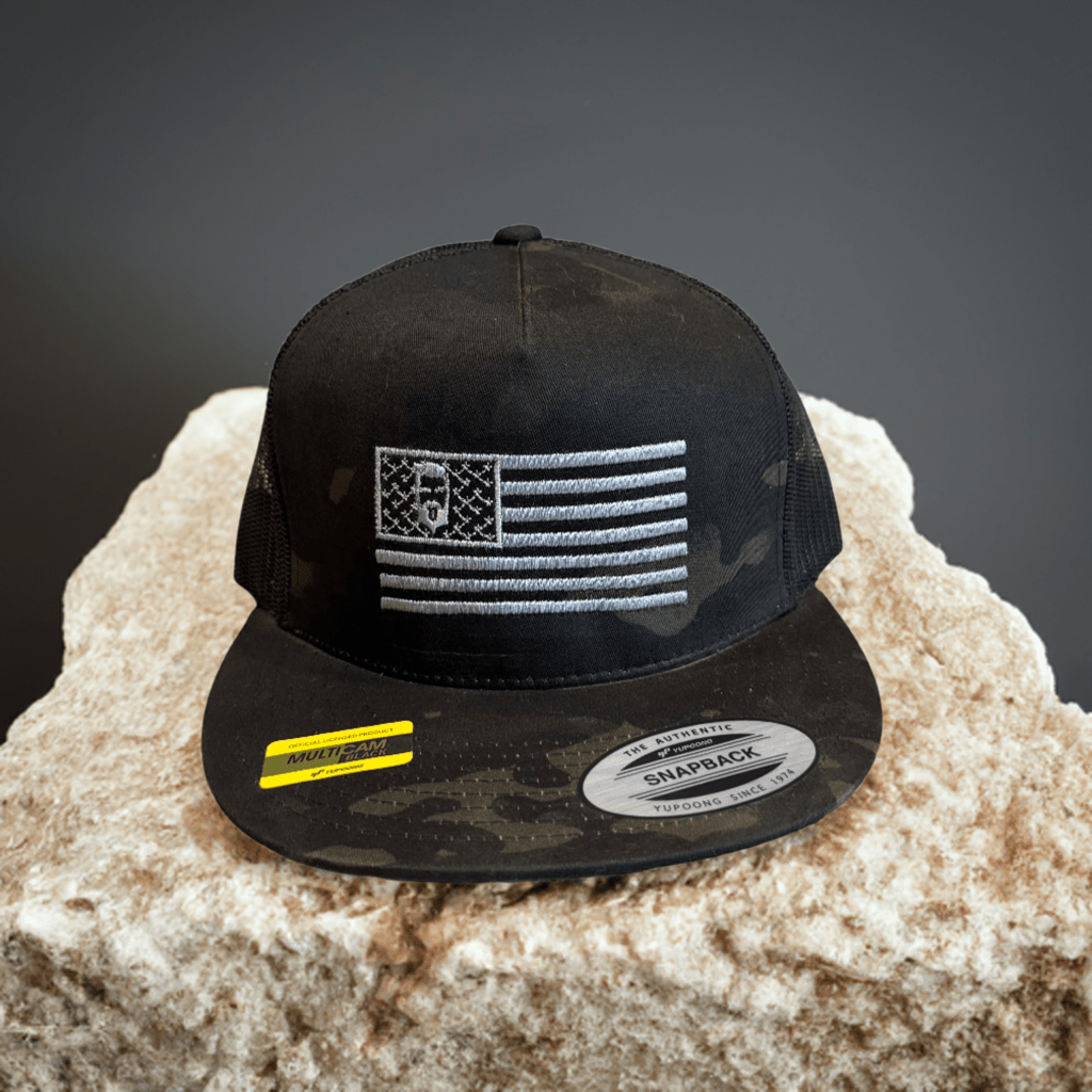 THIGHBRUSH® - Patriotic Flat Bill Trucker Snapback Hat - Camo - Multicam Black