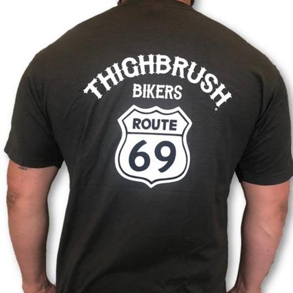 THIGHBRUSH® BIKERS - "ROUTE 69" - Men's T-Shirt - Charcoal Grey and White - thighbrush