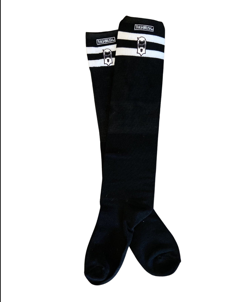 THIGHBRUSH® - Knee Hi Socks  - Double Striped Top - Black