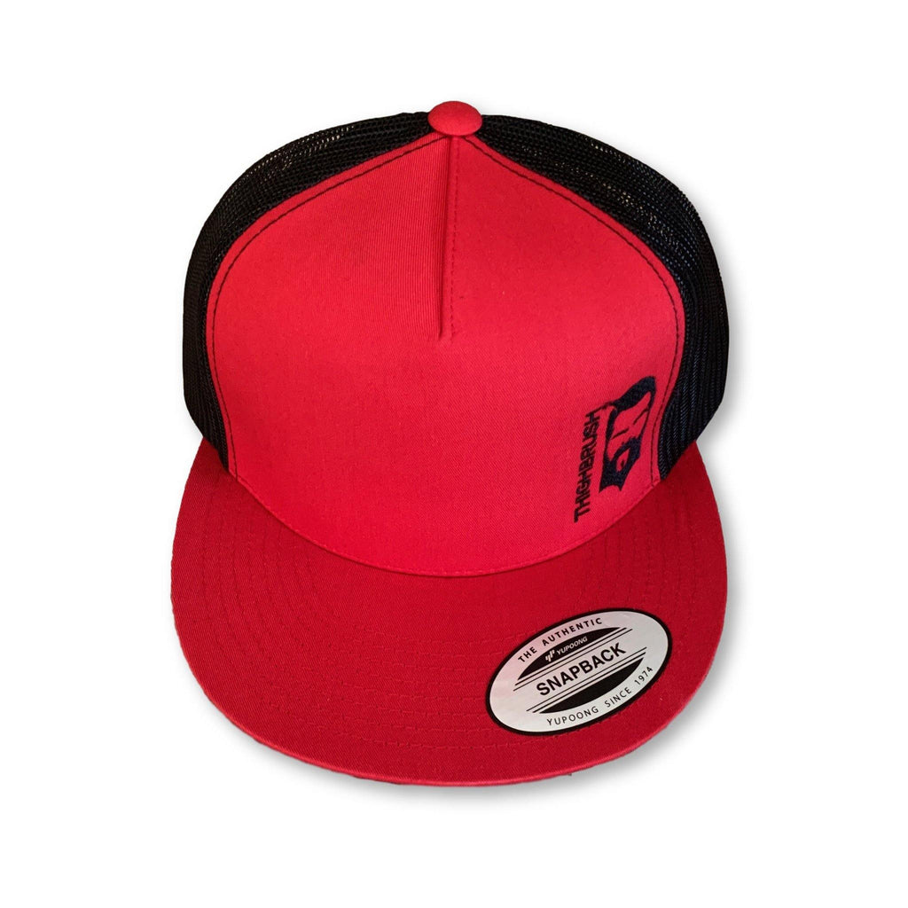 THIGHBRUSH® - Trucker Snapback Hat - Red and Black - Flat Bill - 