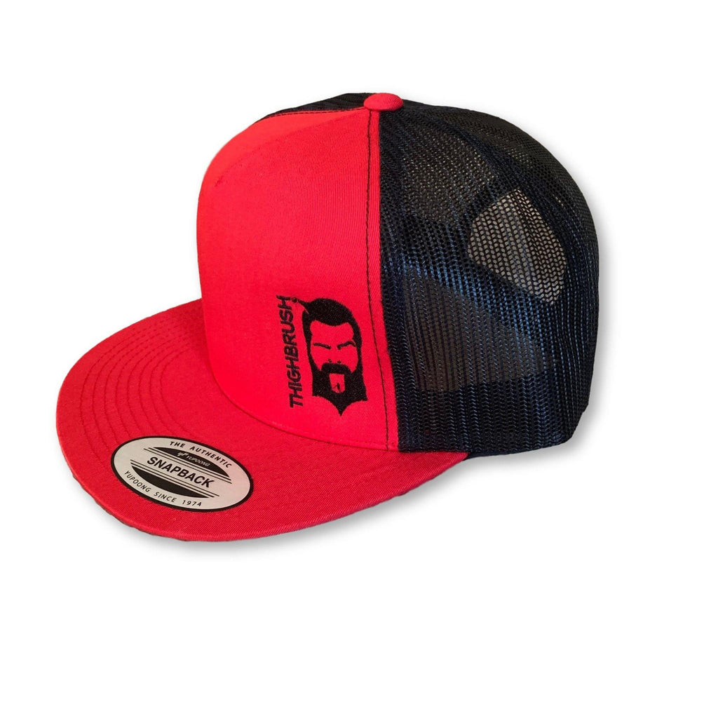 THIGHBRUSH® - Trucker Snapback Hat - Red and Black - Flat Bill - 