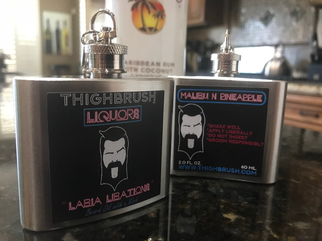THIGHBRUSH LIQUORS - Labia Libations - Beard Oil with a Kick - 2 Ounce Keychain Flask - Malibu and Pineapple
