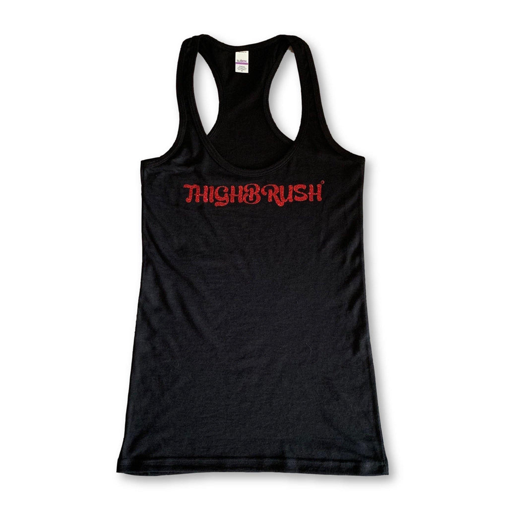 THIGHBRUSH® - "THIGHBRUSH" - Women's Tank Top in Black with Red Glitter - thighbrush
