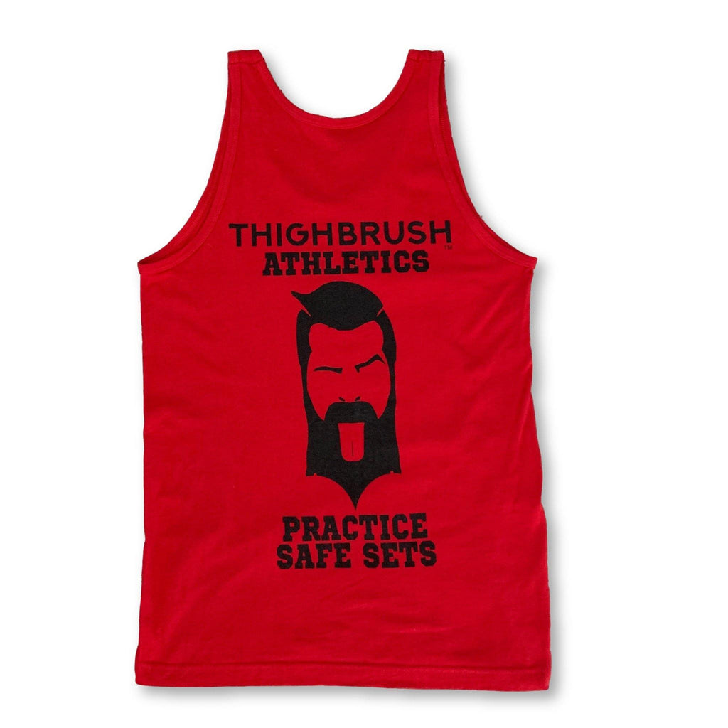 THIGHBRUSH® ATHLETICS - "PRACTICE SAFE SETS" - MEN'S TANK TOP - RED - thighbrush