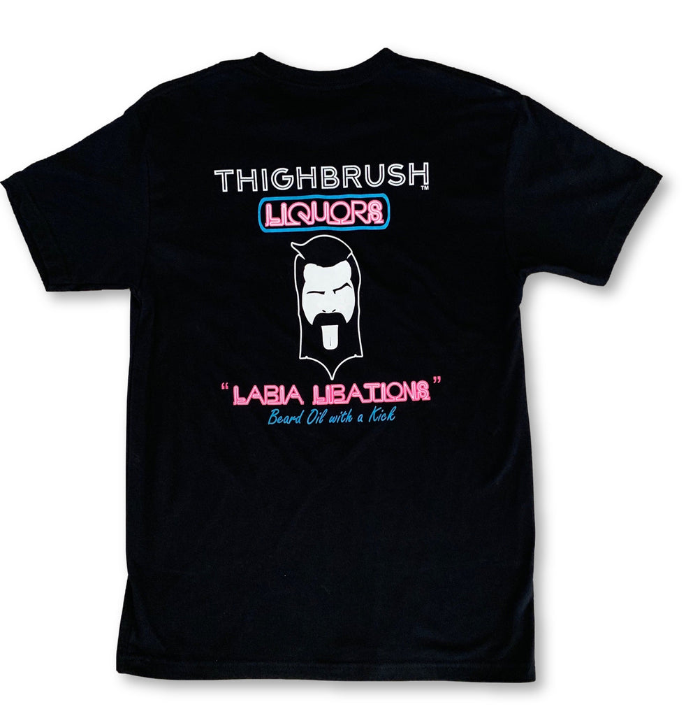 THIGHBRUSH® LIQUORS - Men's T-Shirt - Black with Multi Logo - 