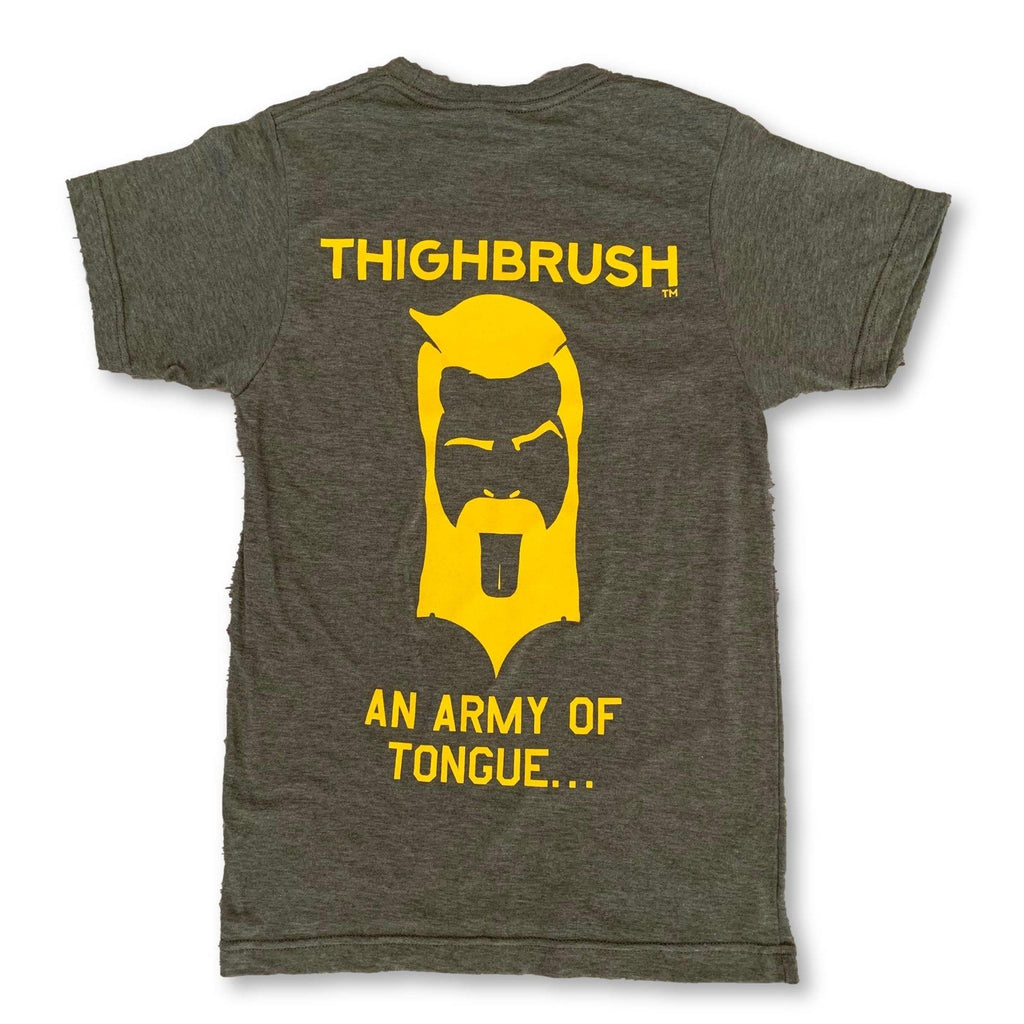 THIGHBRUSH® TACTICAL -  ARMED FORCES COLLECTION - "An Army of Tongue" Men's T-Shirt - Military Green and Gold - thighbrush
