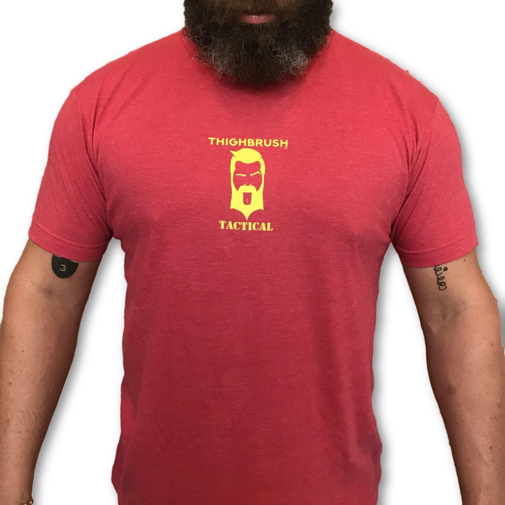 THIGHBRUSH® TACTICAL -  ARMED FORCES COLLECTION - "SEMPER THIGH" Men's T-Shirt - Scarlet and Gold - 