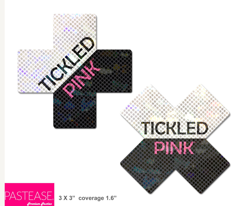 PASTEASE® Premium Pasties - THIGHBRUSH® "TICKLED PINK - Cross in Black and White Shimmer
