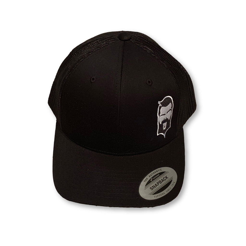 THIGHBRUSH® - Trucker Snapback Hat - Black on Black with 2-Tone Face Logo - thighbrush