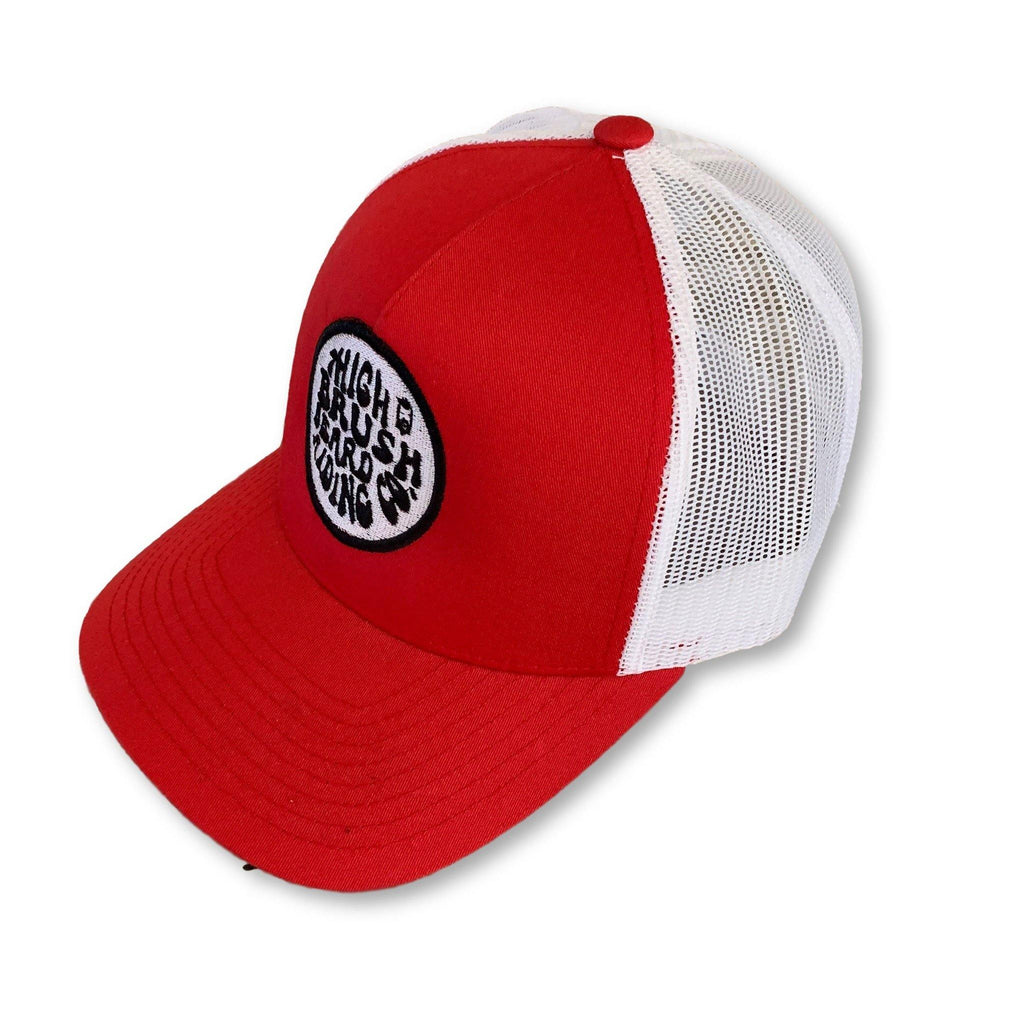 THIGHBRUSH® BEARD RIDING COMPANY - Trucker Snapback Hat - Red and White - thighbrush