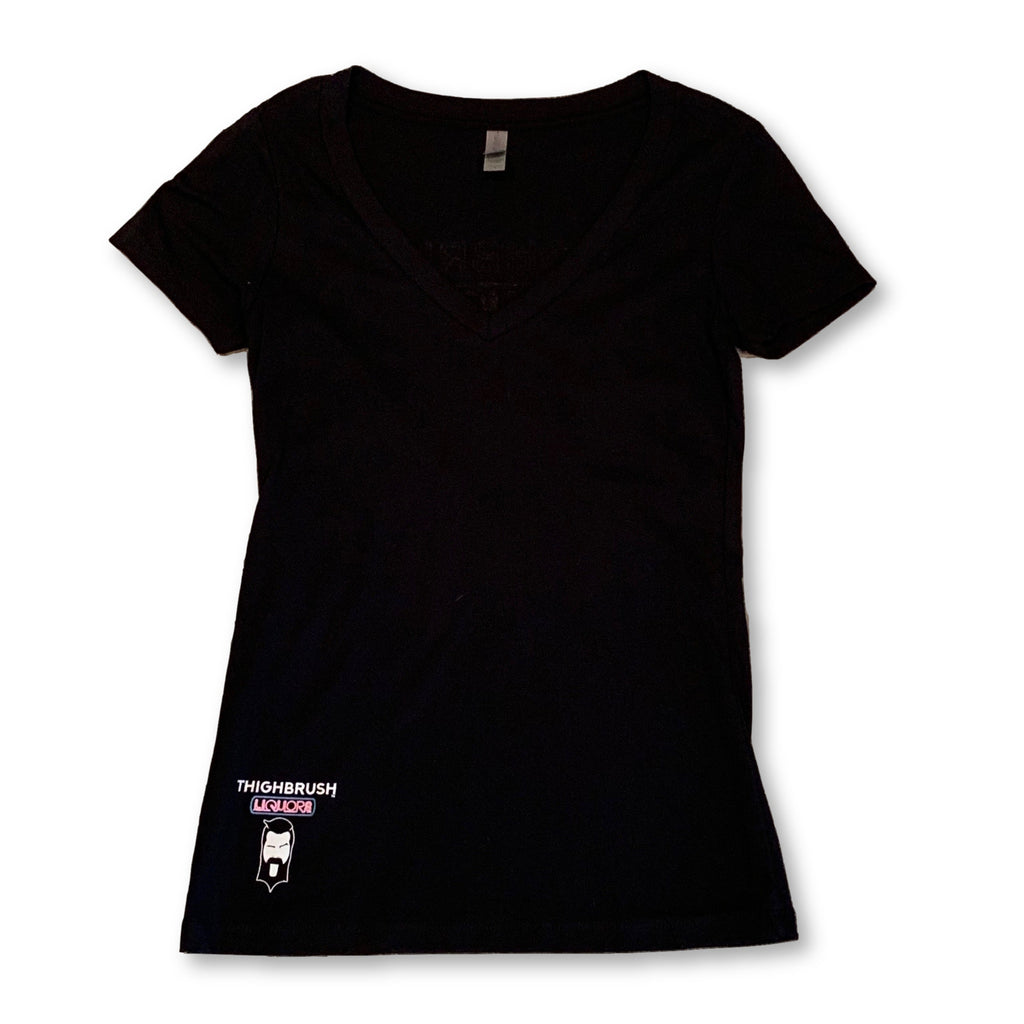THIGHBRUSH® LIQUORS - Women's T-Shirt - V-Neck - Black - Multi Logo - 