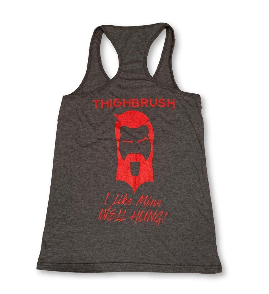 THIGHBRUSH® - "I Like Mine Well Hung!" - Women's Tank Top - Heather Charcoal - thighbrush