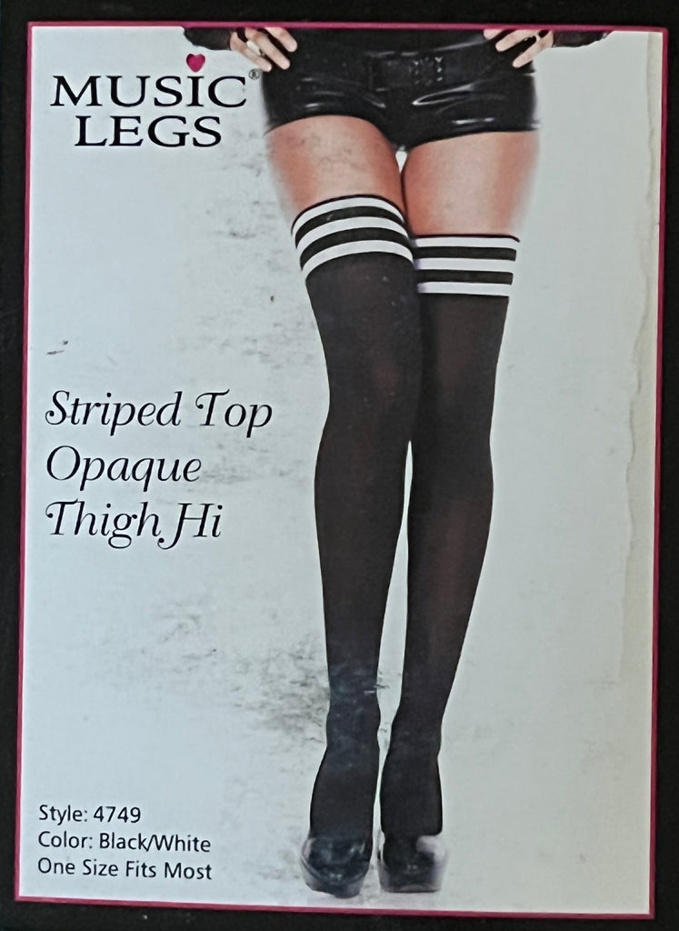 THIGHBRUSH® - Thigh Hi Socks  - Double Striped Top - Black - Plain - 