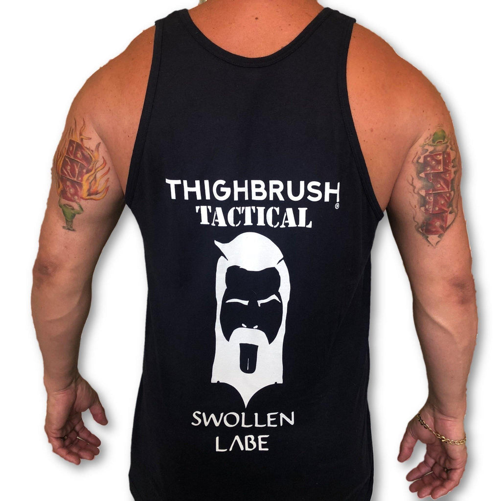 THIGHBRUSH® TACTICAL - "Swollen Labe" - Men's Tank Top -  Navy Blue and White - thighbrush