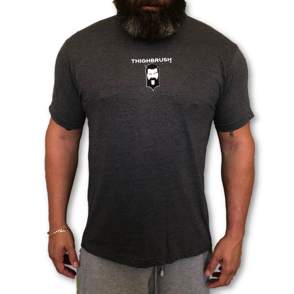THIGHBRUSH® - "Because I'm a Giver" - Men's T-Shirt - Heather Charcoal with Black and White 2-Tone Logo - thighbrush