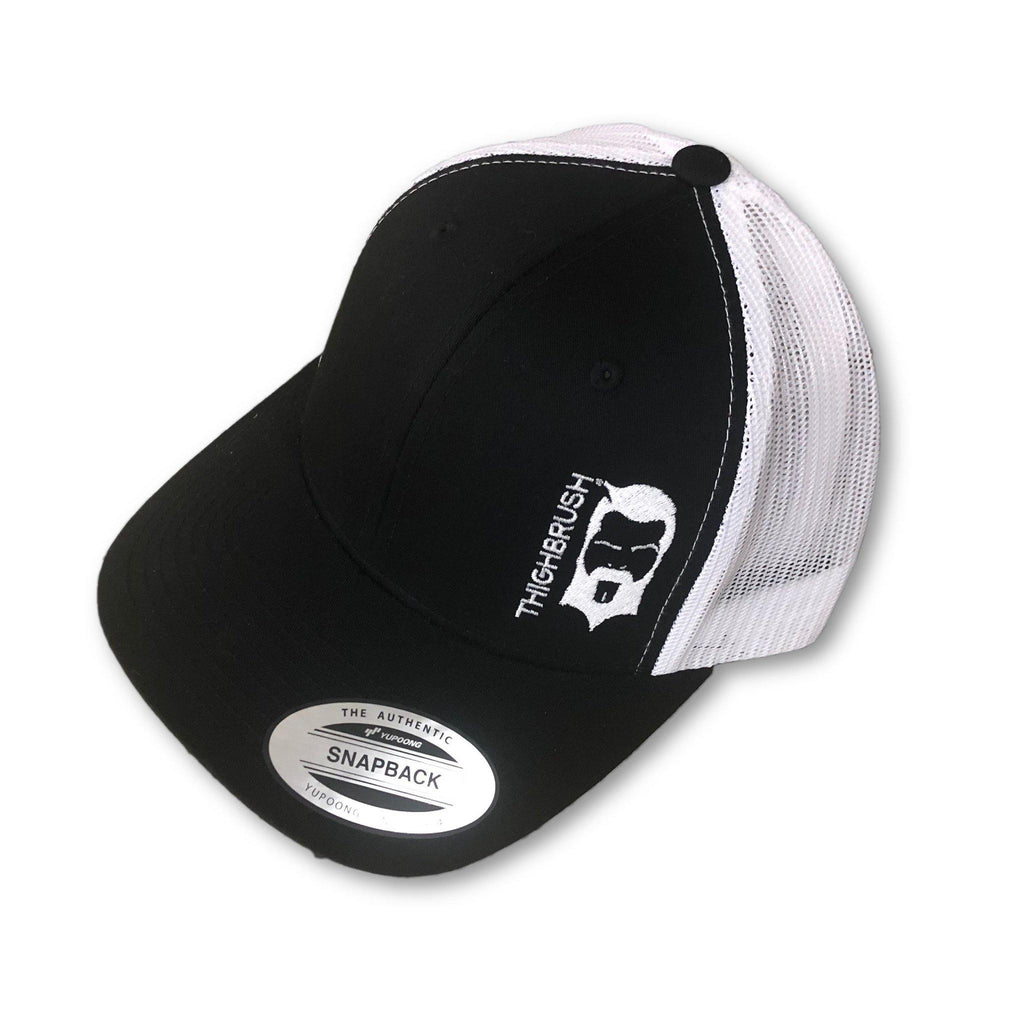 THIGHBRUSH® - Trucker Snapback Hat - Black and White - White Logo - thighbrush