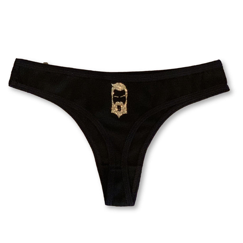 THIGHBRUSH® - Women's Thong Underwear - "Beerd Me!" - Black with Gold Glitter