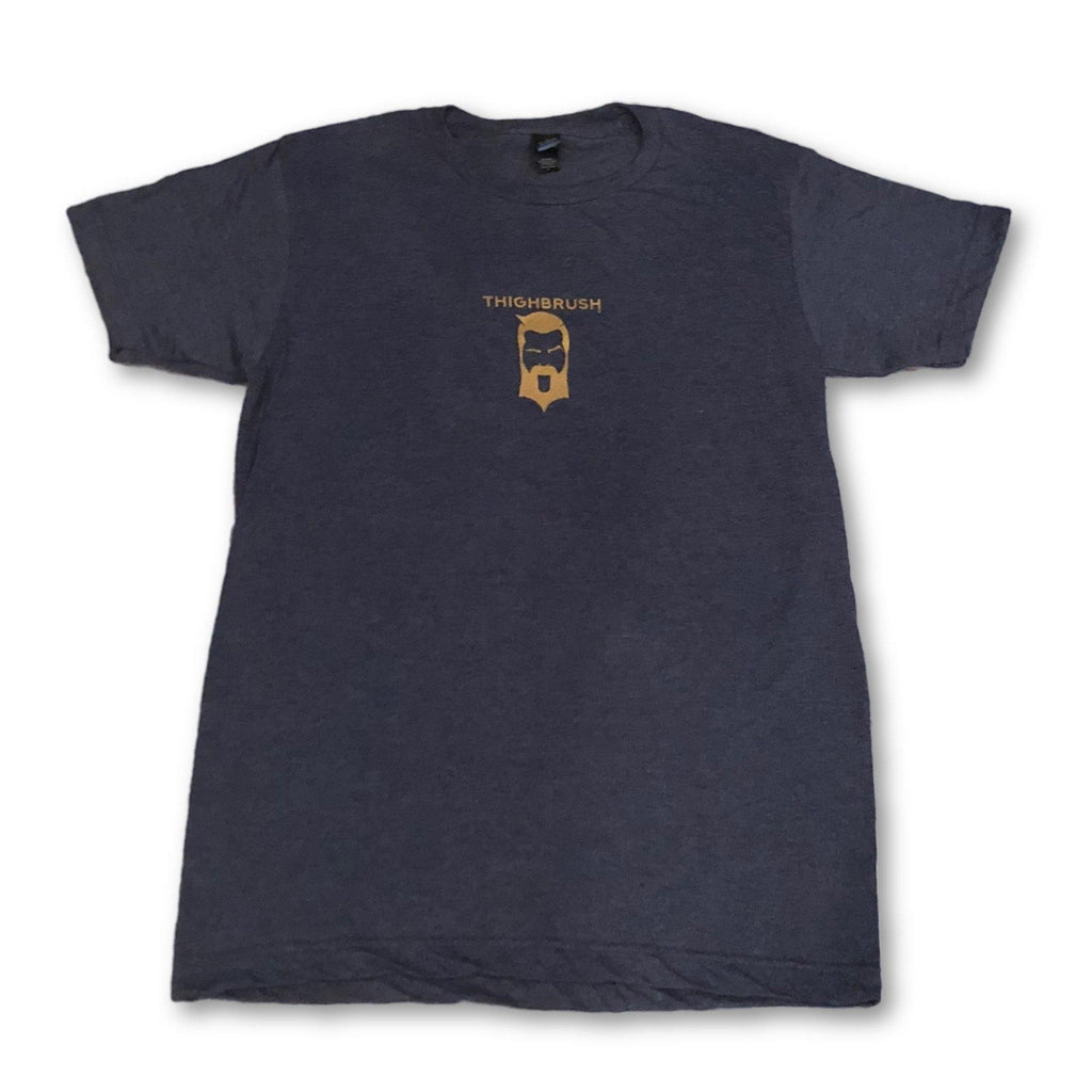 THIGHBRUSH - The Pleasure is All YOURS - Men's T-Shirt - Heather Navy Blue and Gold - thighbrush