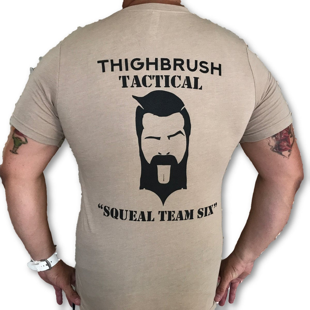 THIGHBRUSH® TACTICAL - ARMED FORCES COLLECTION - "Squeal Team Six" - Men's T-Shirt - Khaki and Black - thighbrush