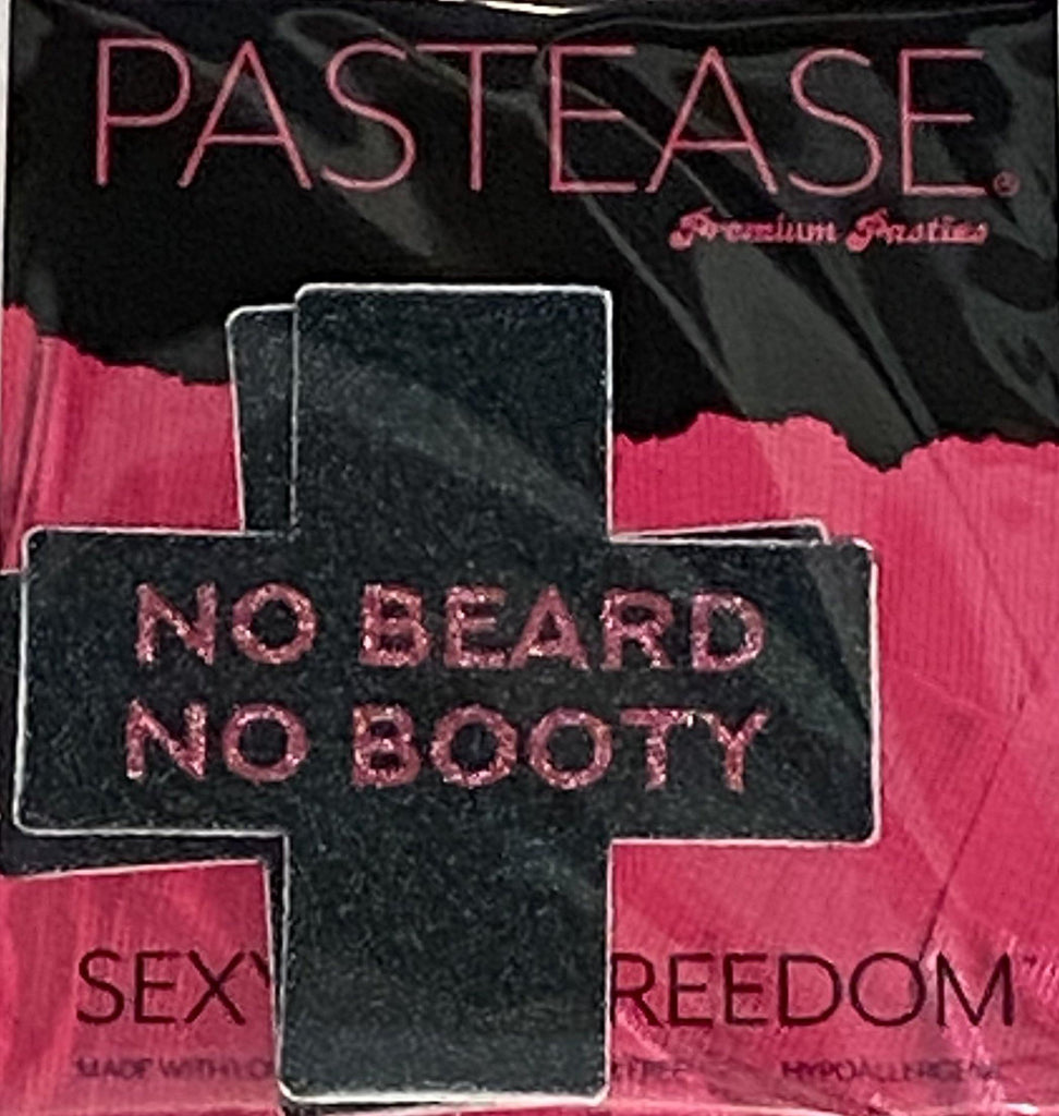 Pastease® Premium Pasties - THIGHBRUSH® "NO BEARD, NO BOOTY"- Cross in Black Glitter - THIGHBRUSH®