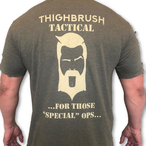 THIGHBRUSH® TACTICAL - ARMED FORCES COLLECTION - "For Those "Special Ops" - Men's T-Shirt - Heather Military Green and Tan - 