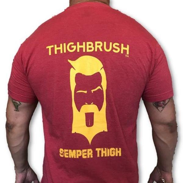 THIGHBRUSH® TACTICAL -  ARMED FORCES COLLECTION - "SEMPER THIGH" Men's T-Shirt - Scarlet and Gold - thighbrush