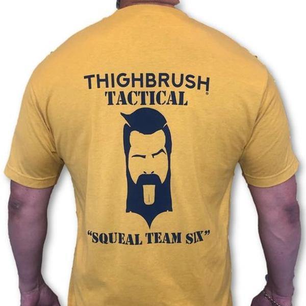 THIGHBRUSH® TACTICAL -  ARMED FORCES COLLECTION - "Squeal Team Six" Men's T-Shirt - Gold and Navy Blue - thighbrush