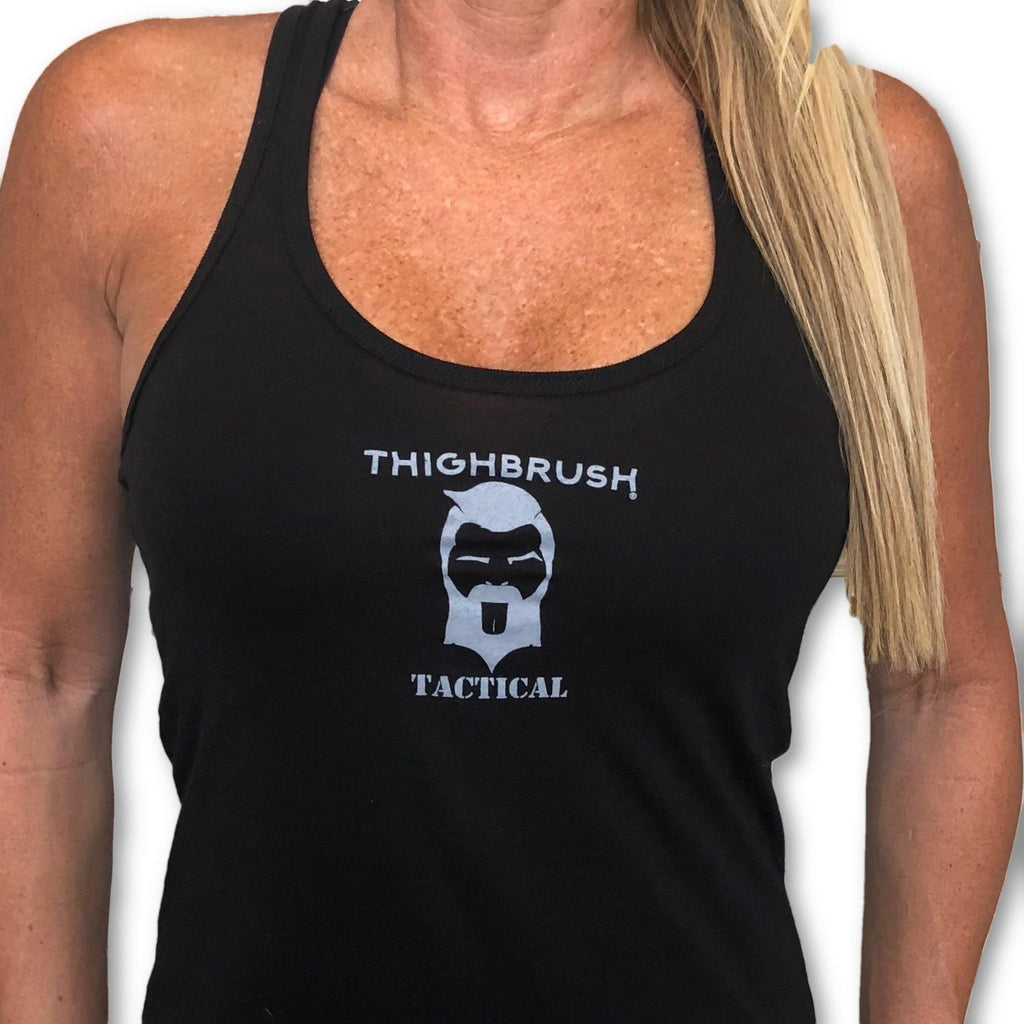 THIGHBRUSH® TACTICAL - "Finally, A Cause Worth Kneeling For..." Women's Tank Top - Black and Silver - thighbrush