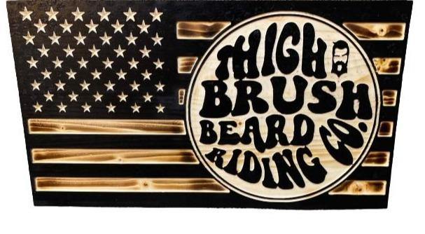 THIGHBRUSH® Flag Plaque - Burnt Lacquered Pine - BRC Logo - 