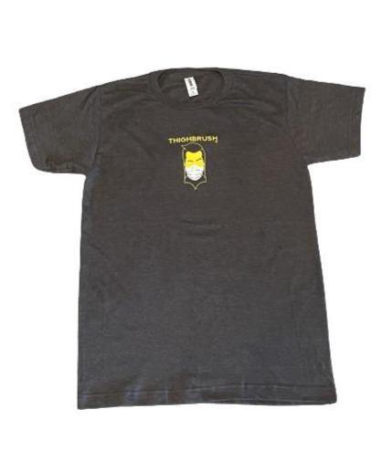 LIMITED EDITION - THIGHBRUSH® "COVID-69" Men's T-Shirt in Charcoal Grey with Yellow and White Logo/Print. Available in Sizes Large - XXX-Large. 
