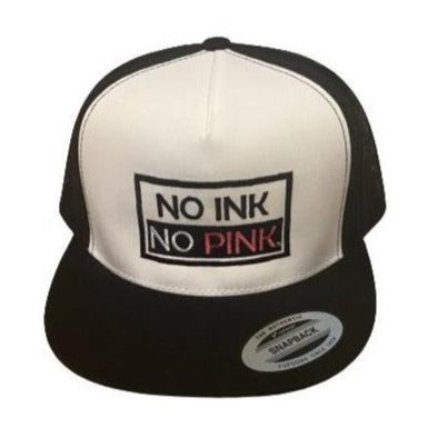 THIGHBRUSH® "No Ink, No Pink!" - Trucker Snapback Hat - Black and White - Flat Bill 