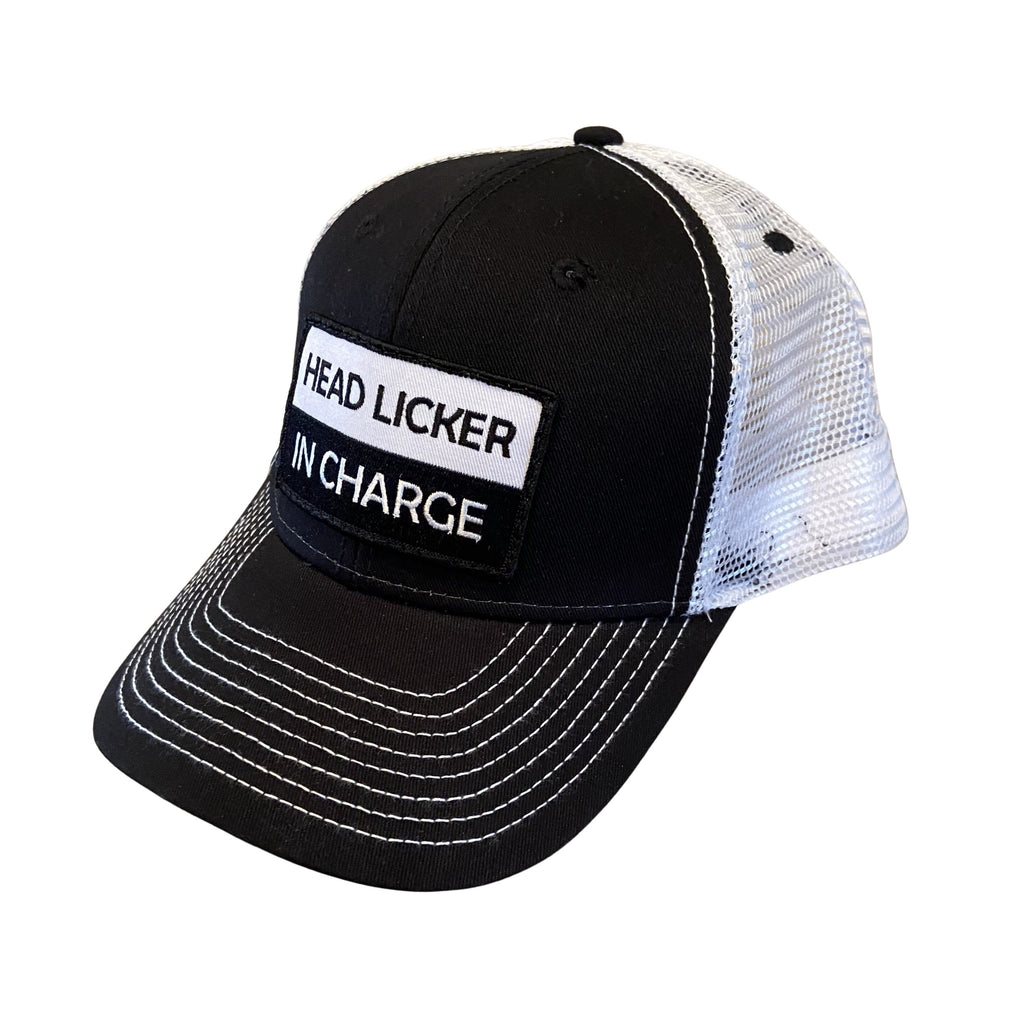 THIGHBRUSH® "HEAD LICKER IN CHARGE" - Trucker Snapback Hat  - Black and White