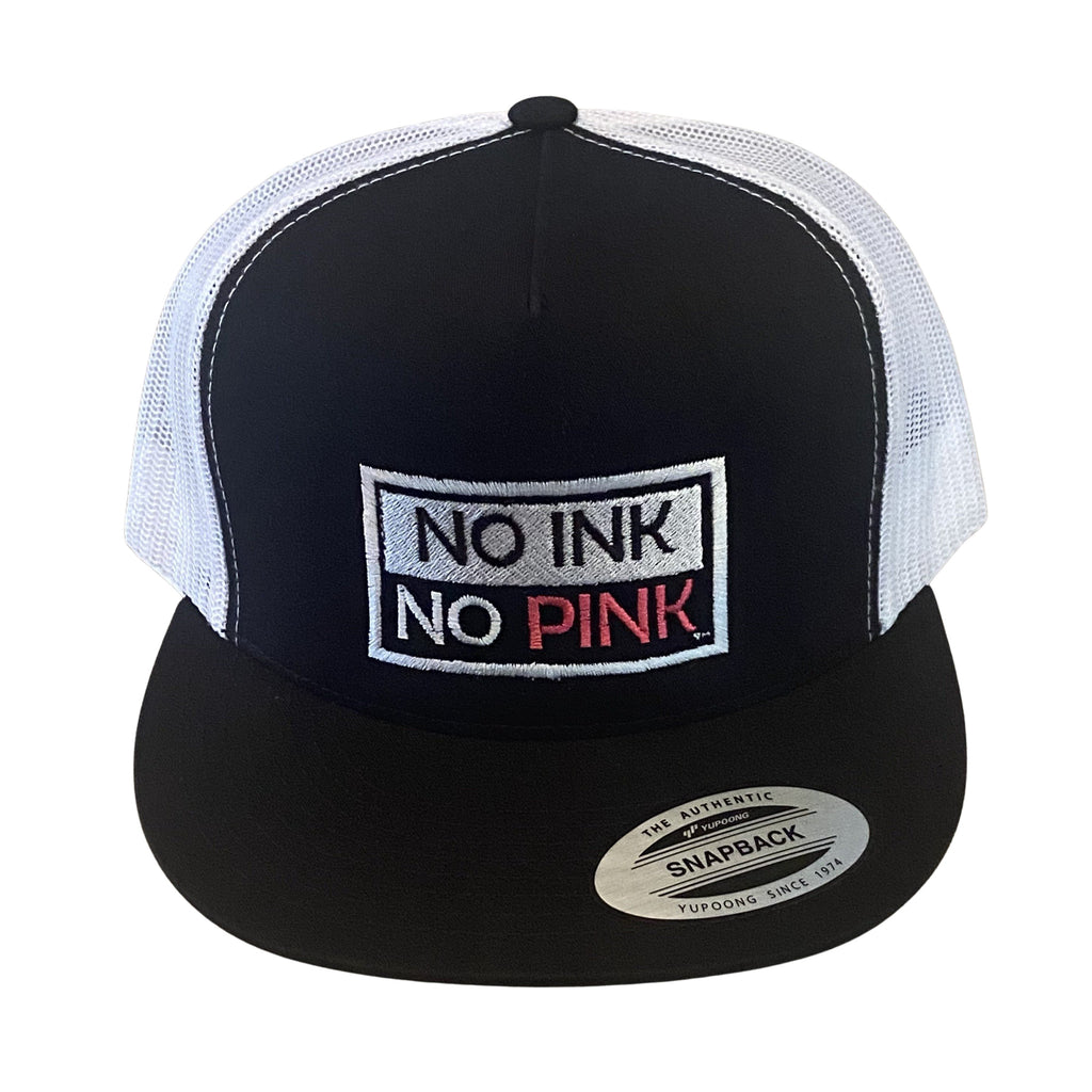 THIGHBRUSH® "NO INK NO PINK" - Trucker Snapback Hat  - Black and White - Flat Bill