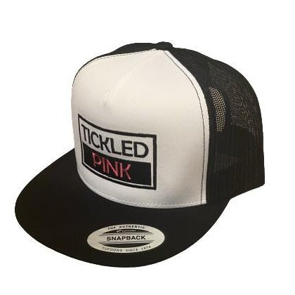 THIGHBRUSH® "TICKLED PINK" - Trucker Snapback Hat  - White and Black - Flat Bill
