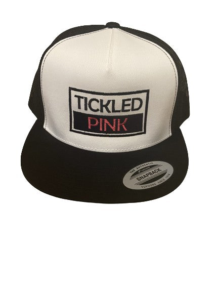 THIGHBRUSH® "TICKLED PINK" - Trucker Snapback Hat  - White and Black - Flat Bill