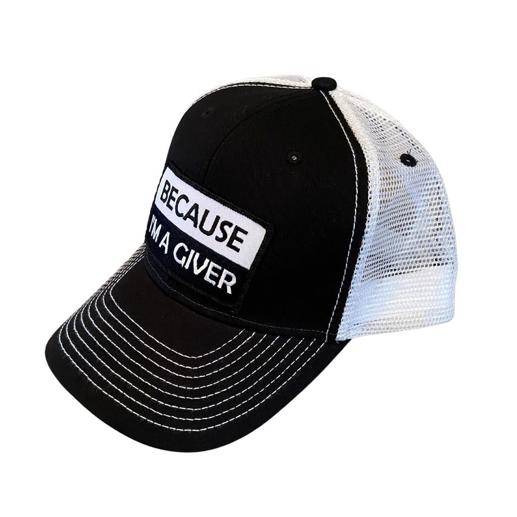 THIGHBRUSH® "BECAUSE I'M A GIVER" - Trucker Snapback Hat  - Black and White