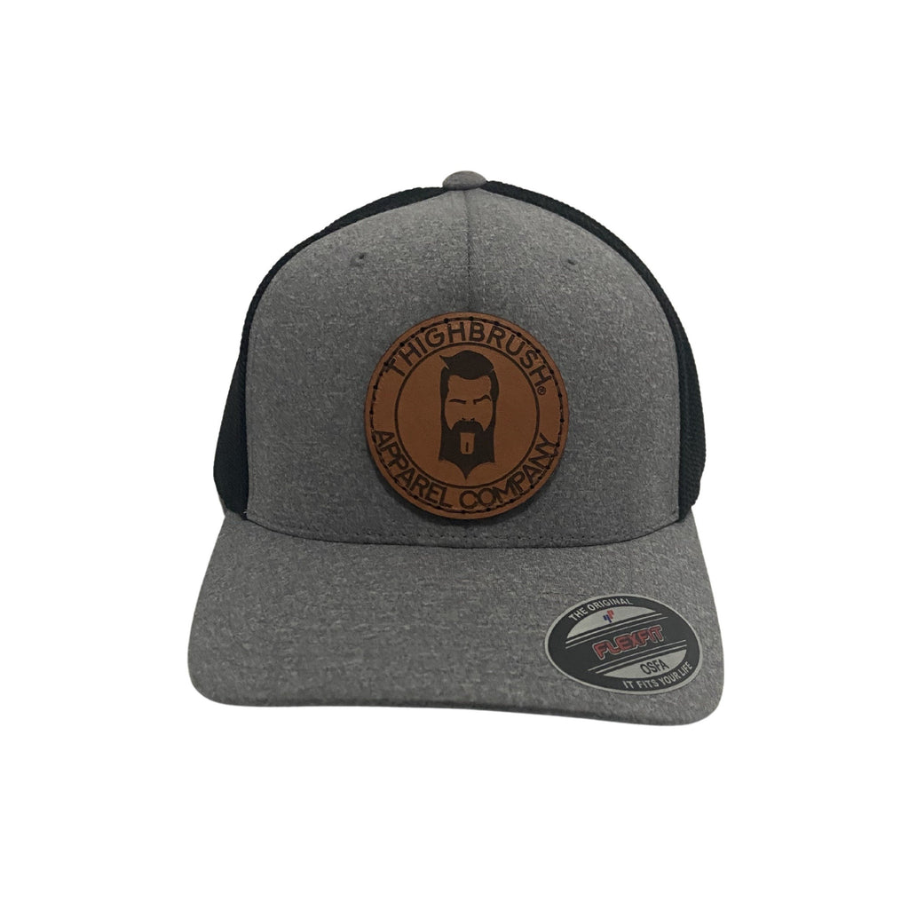 THIGHBRUSH® APPAREL COMPANY- Trucker OSFA Hat with Leather Patch - Heather Grey and Black