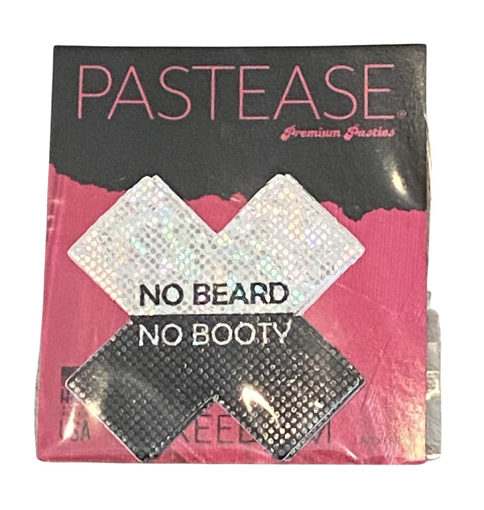 Pastease® Premium Pasties - THIGHBRUSH® "NO BEARD NO BOOTY"- Cross in Black and White Shimmer