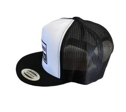 THIGHBRUSH® "HEAD LICKER IN CHARGE" - Trucker Snapback Hat - White and Black - Flat Bill