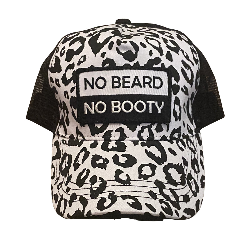 NO BEARD NO BOOTY® COLLECTION by THIGHBRUSH® - Ponytail Trucker Snapback Hat - White Leopard